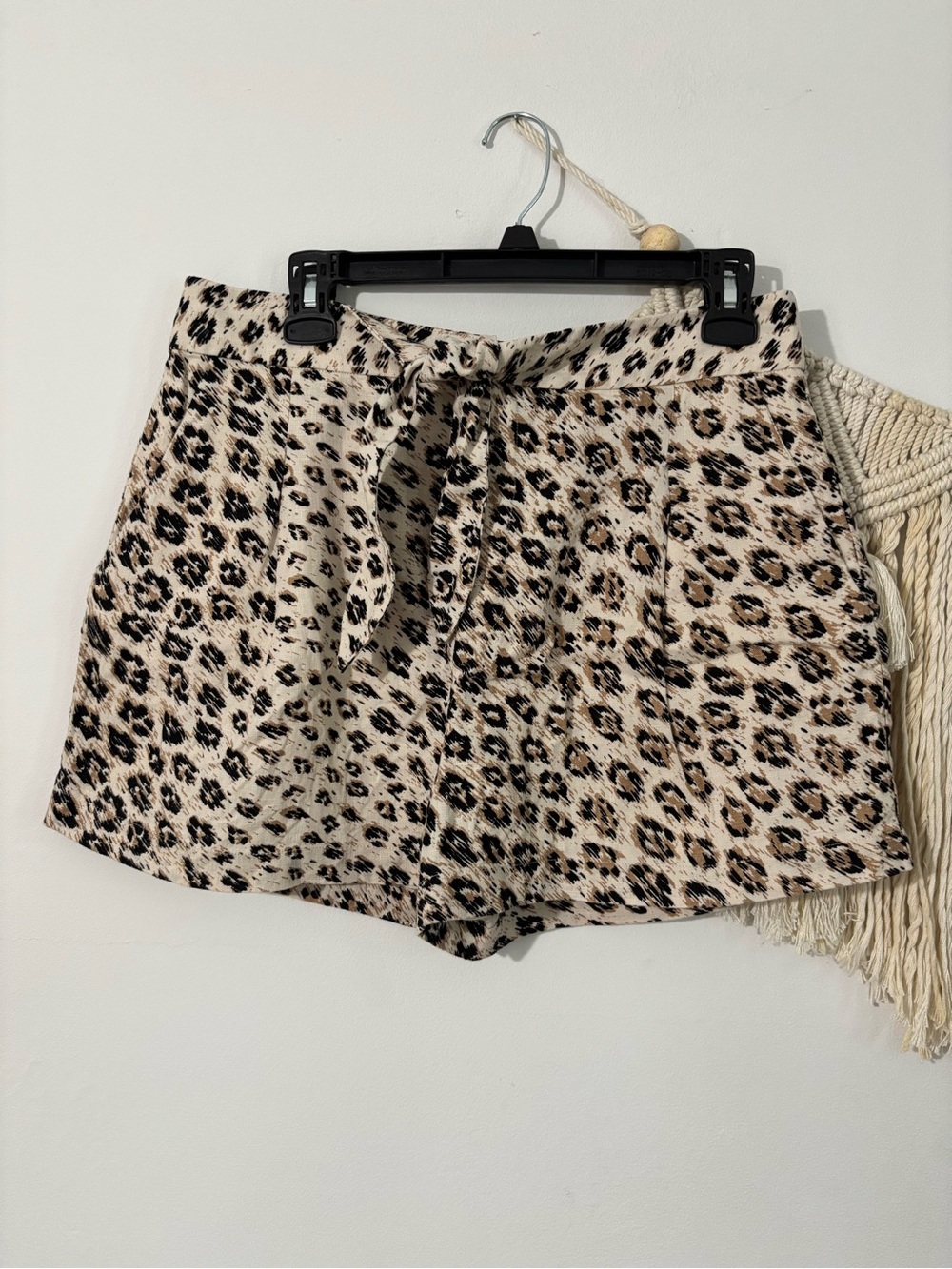 Joie Leopard-Print High Waist Linen Shorts in Beige and Black